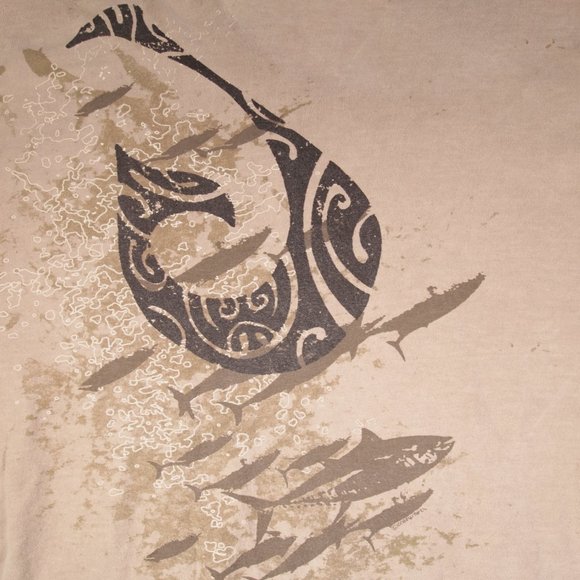 Hawaiian Shark and Fishhook Tshirt, Men's Size Large, Tan/Black, Crazy T-shirts - Picture 3 of 5